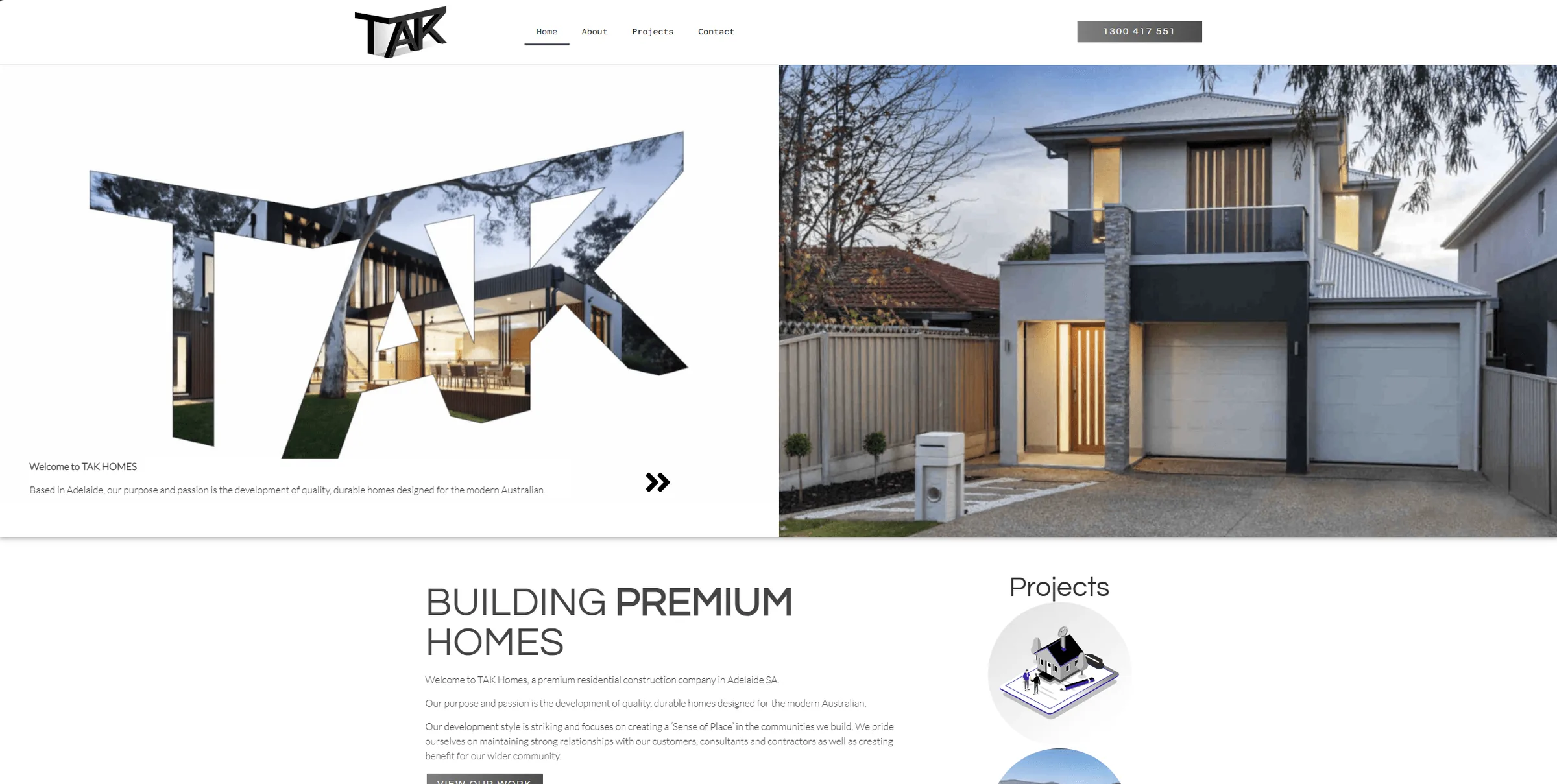TAK Homes wide desktop website design mockup