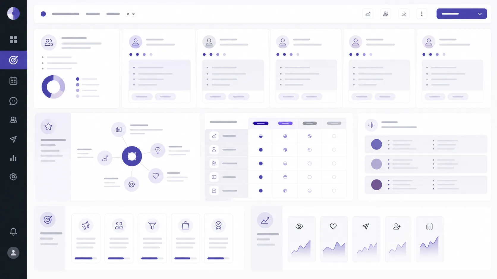 Social media strategy interface with audience segments and content pillars
